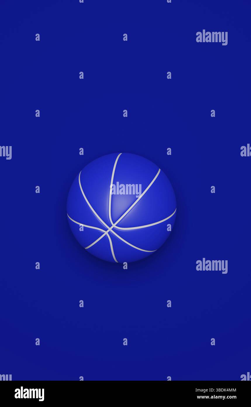 Basket-ball bleu sur fond bleu, rendu 3d Banque D'Images
