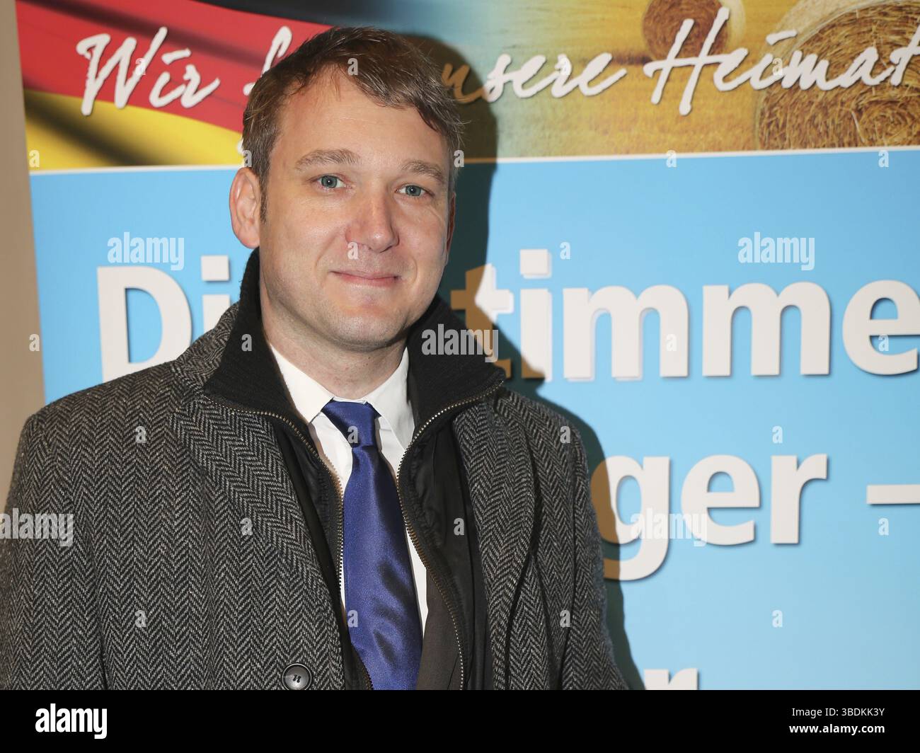 Président de l'AFD en Saxe-Anhalt André Poggenburg lors d'un événement de campagne de l'AFD pour les élections de l'Etat de Saxe-Anhalt de 2016 Banque D'Images