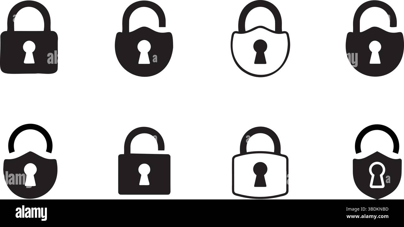 Icône de verrou régler cadenas ouvert et fermé icône verrouillé et déverrouillé symbole de sécurité illustration vectorielle Illustration de Vecteur