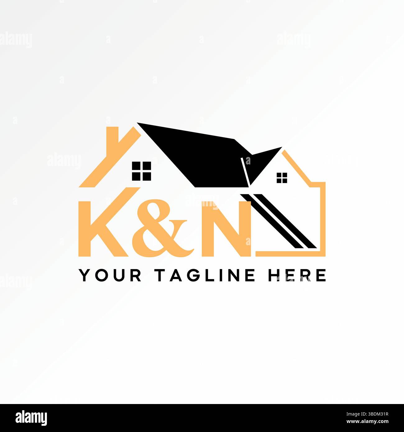 Conception de logo concept graphique créatif premium vecteur image stock haut de gamme vente simple ligne maison de toit développement initial K & N police rénovation Protect Illustration de Vecteur
