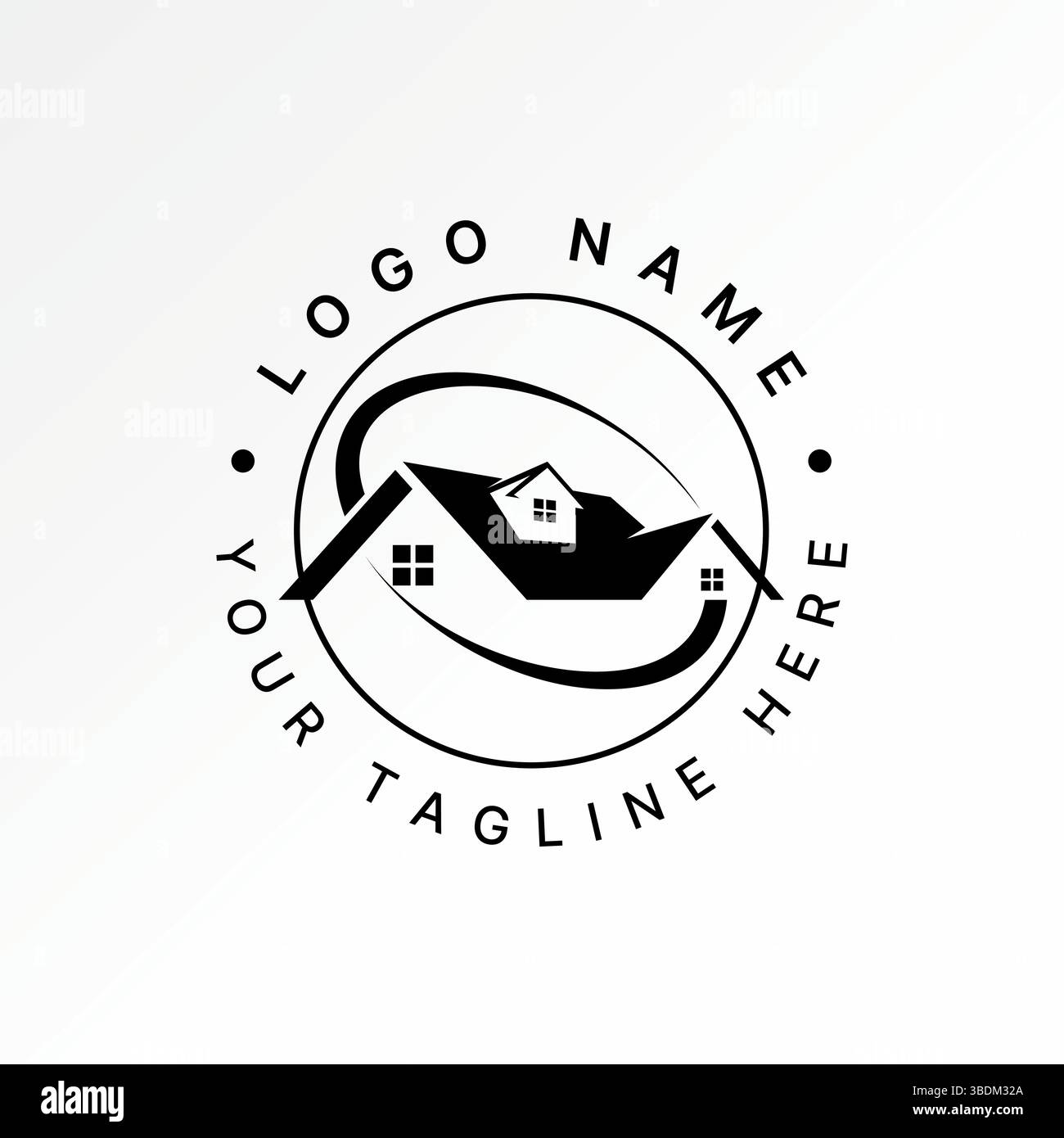 Conception de logo concept graphique créatif premium vecteur image stock haut de gamme vendre simple ligne maison de toit ellipse de développement de maison de toit swoosh à la rénovation protéger Illustration de Vecteur