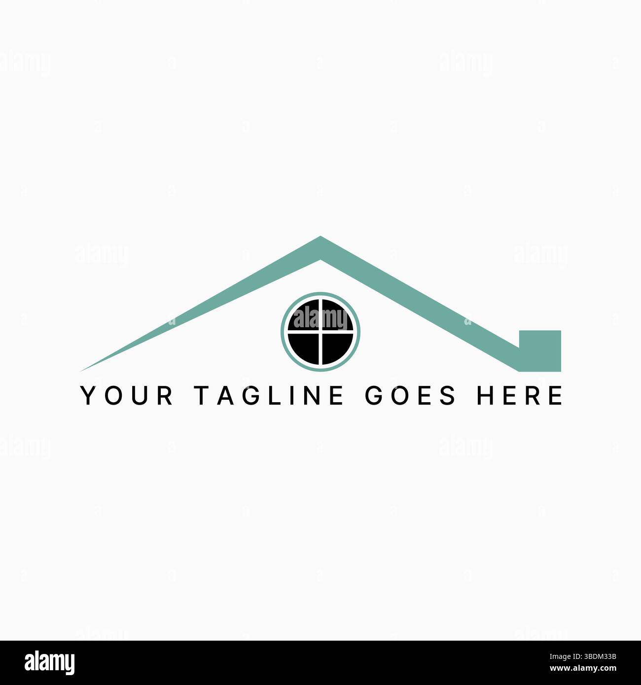 Conception de logo concept graphique créatif premium vecteur image stock top vendre simple ligne maison de toit avant avec fenêtre circulaire paysage haut cheminée extérieure Illustration de Vecteur