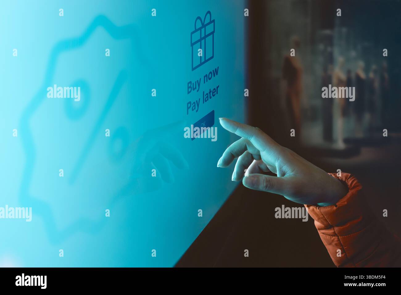 BNPL acheter maintenant payer plus tard service d'achat en ligne à l'écran. Achats en ligne en magasin. Paiement après la livraison. Terminez le paiement après l'achat à no A. Banque D'Images