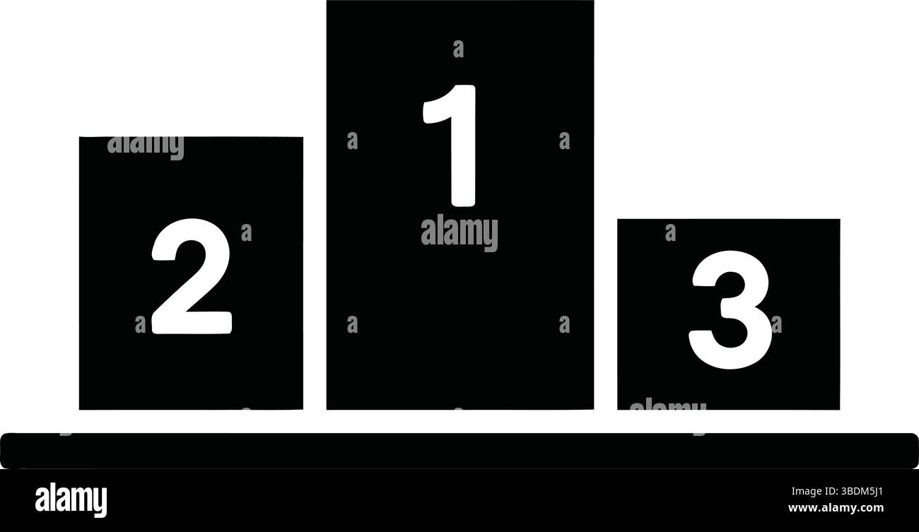 Podium minimaliste noir et blanc avec les numéros 1, 2 et 3 – symbole de classement et de succès Illustration de Vecteur