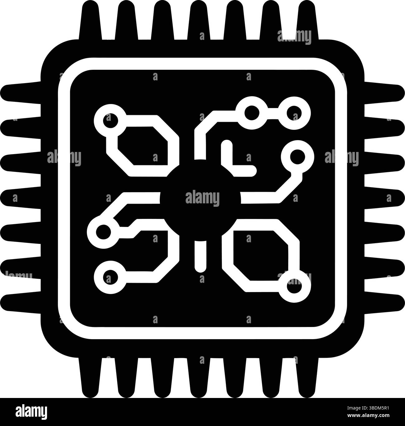 Icône vectorielle d'une puce Microchip avec connexions de circuit Illustration de Vecteur