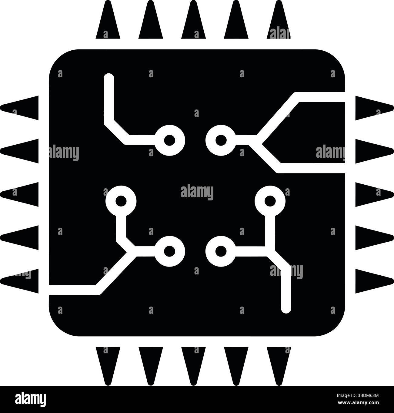 Icône vectorielle d'une puce Microchip avec connexions de circuit Illustration de Vecteur