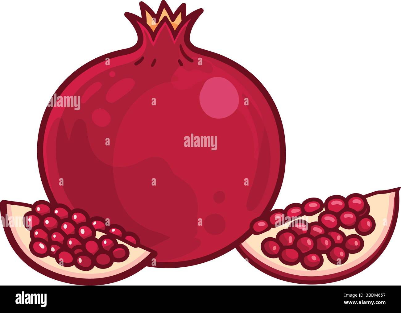 Illustration de bande dessinée d'une grenade entière et de deux moitiés de grenade Illustration de Vecteur