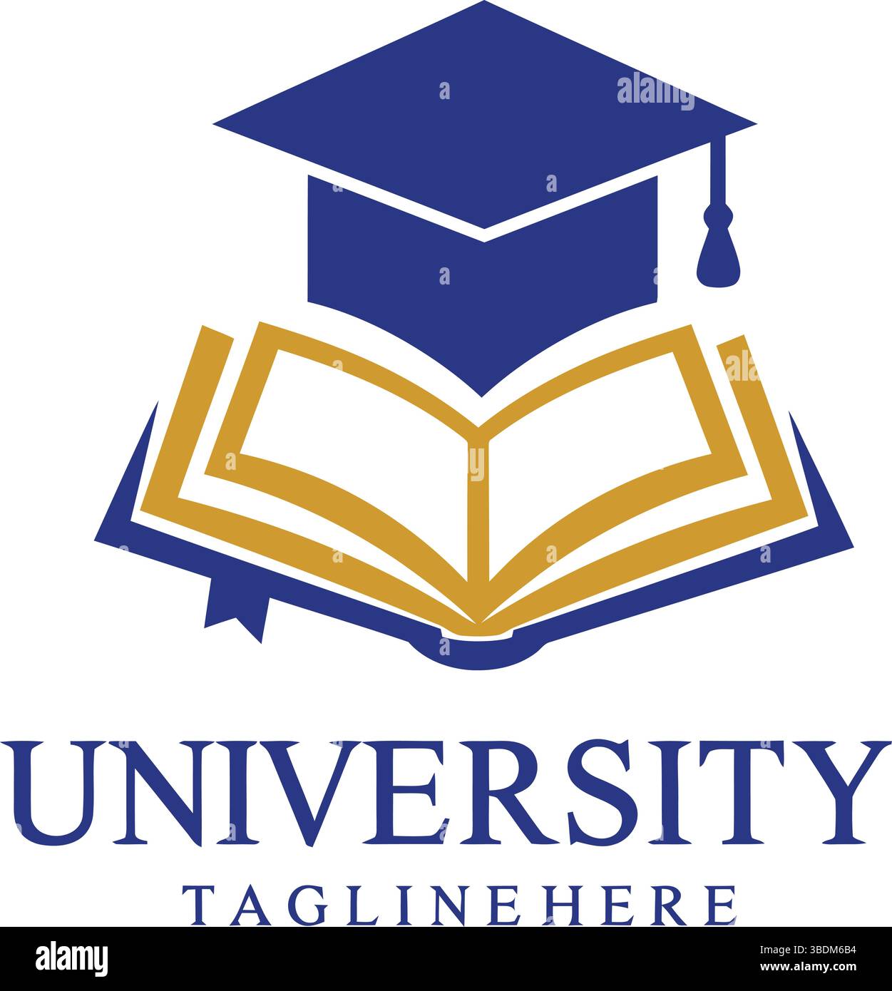 Logo de l'Université avec chapeau de graduation et livre ouvert Illustration de Vecteur