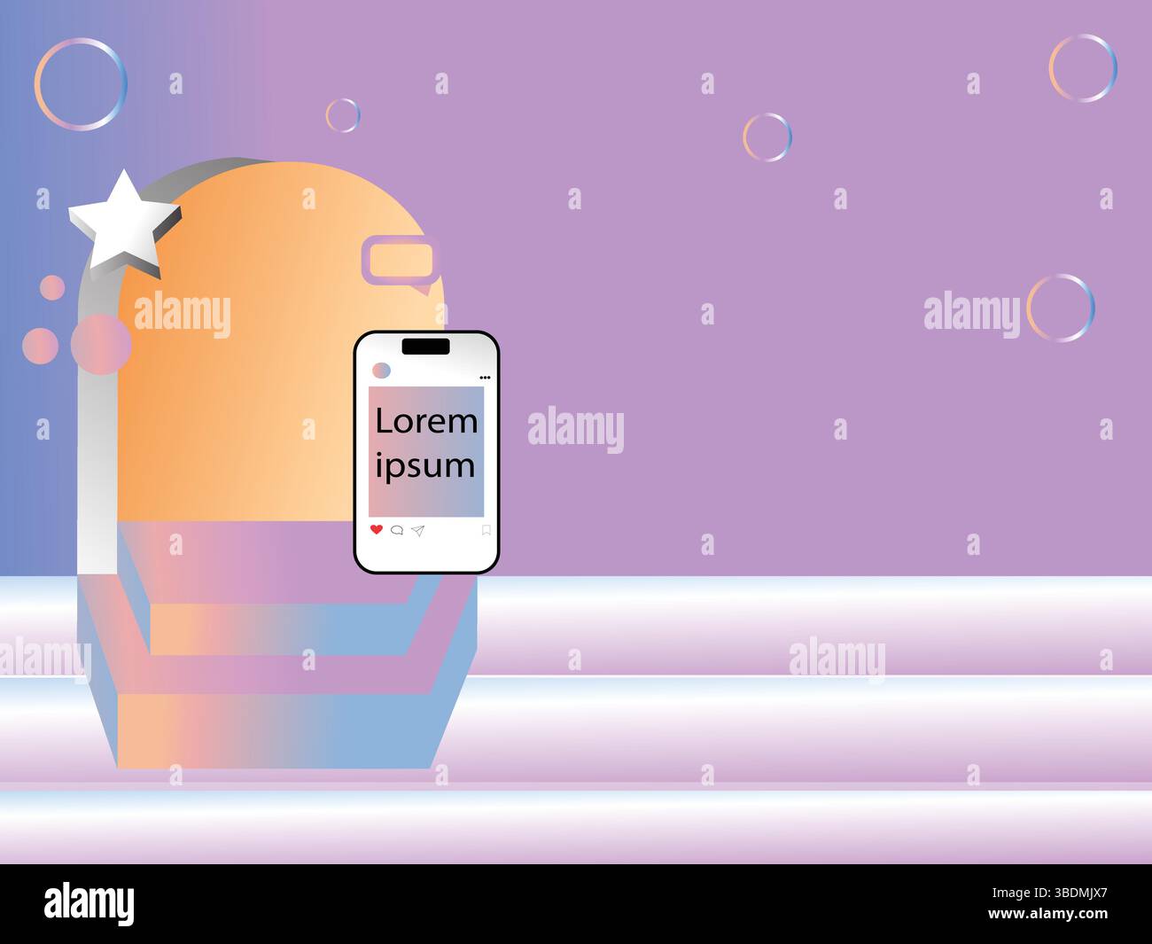 Scène de podium de personnage bstract avec smartphone et badge étoile Illustration de Vecteur