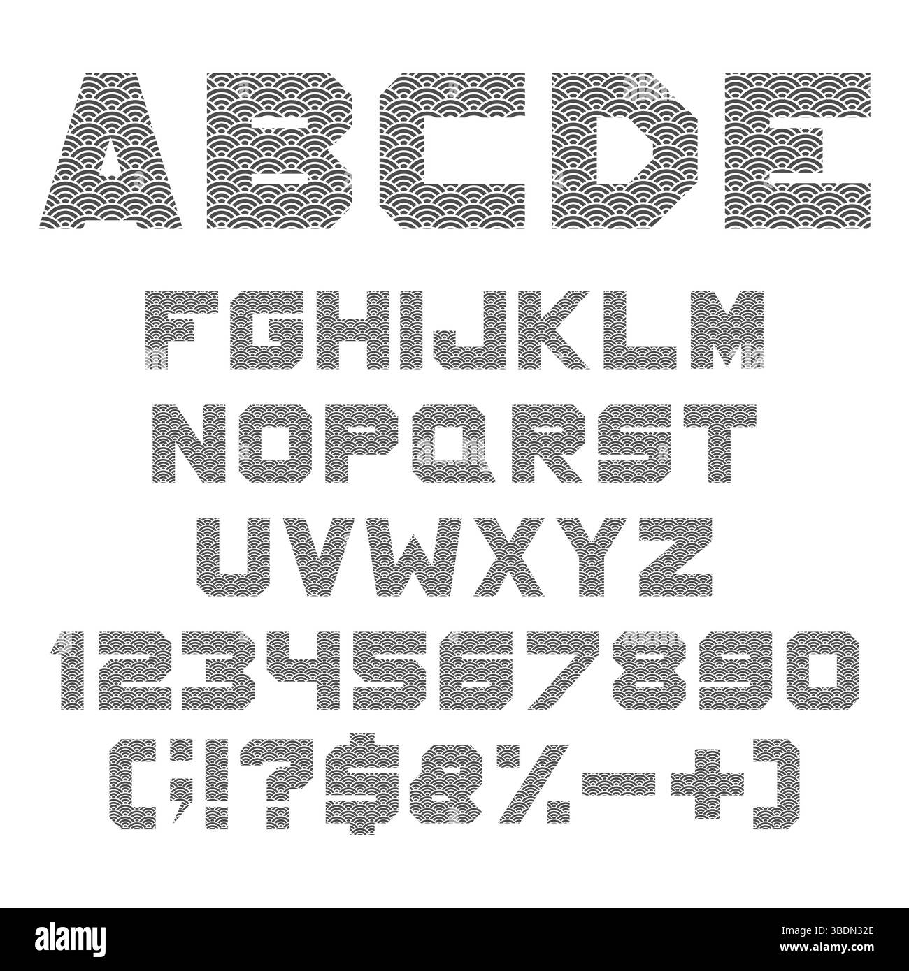 Police, alphabet avec écailles de poisson chinoises. Objets vectoriels isolés sur fond blanc. Illustration de Vecteur