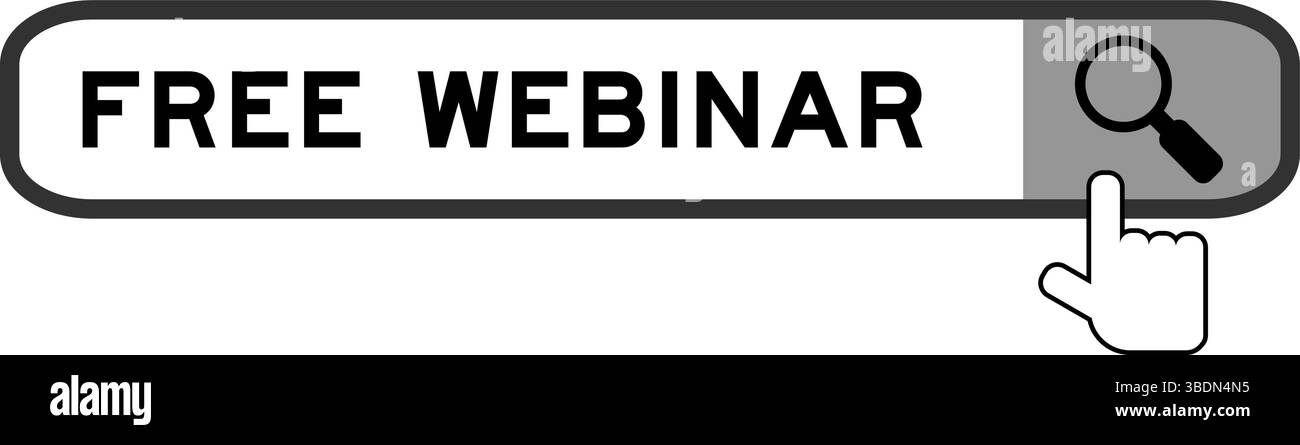 Bannière de recherche dans Word Free webinar avec icône de loupe de main sur fond blanc Illustration de Vecteur