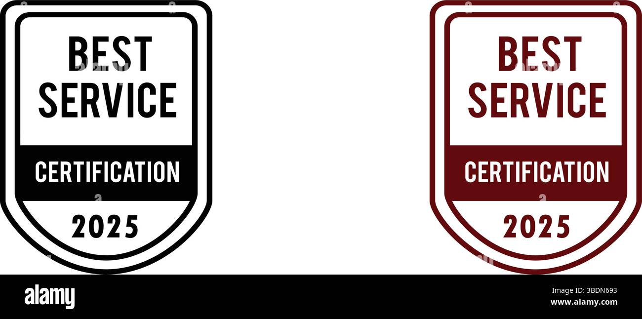 Meilleure certification de service 2025 icône, symbole, étiquette, badge, logo, sceau, timbre, signe Illustration de Vecteur