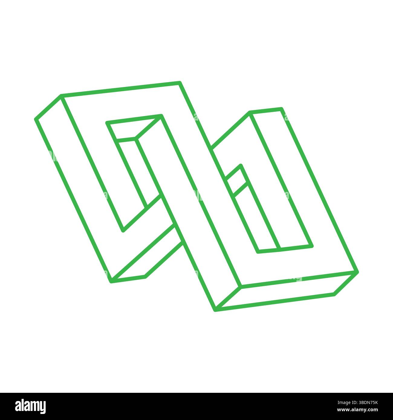 Formes impossibles. Figure verte de géométrie sacrée. Illusion d'optique. Objets géométriques éternels abstraits. Impossible contour sans fin. Art optique Illustration de Vecteur