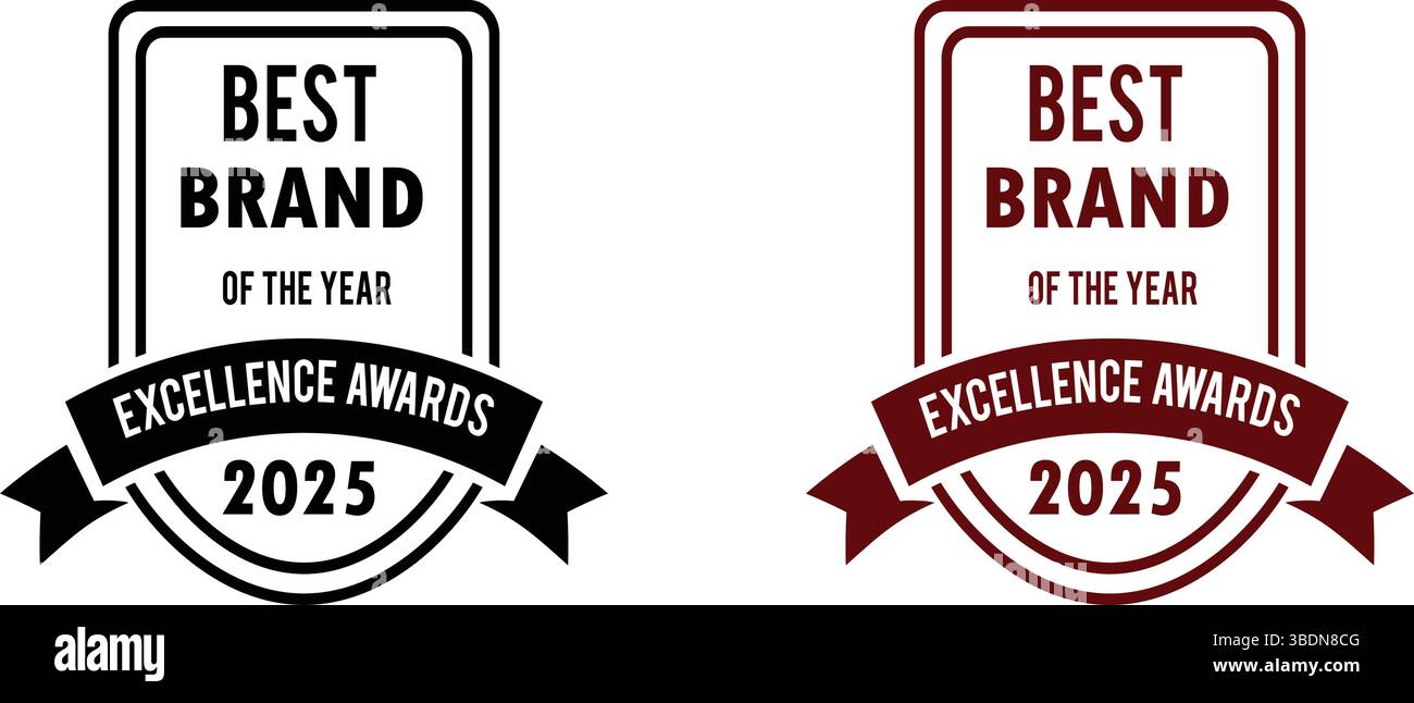 Meilleure marque de l'année 2025 icône symbole étiquette badge logo timbre-cachet signe – emblème des prix d'excellence en noir et rouge Illustration de Vecteur