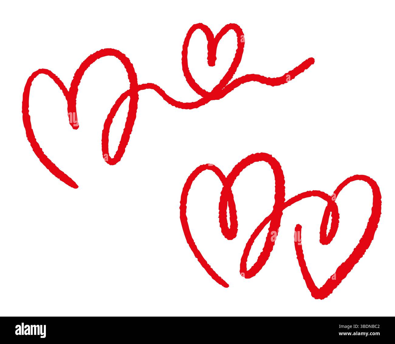 Ensemble de coeurs rouges dessinés à la main dans un style de contour. Utilisez pour les graphiques à thème d'amour, les cartes romantiques, scrapbooking numérique, décor imprimable, et projec de vacances Illustration de Vecteur