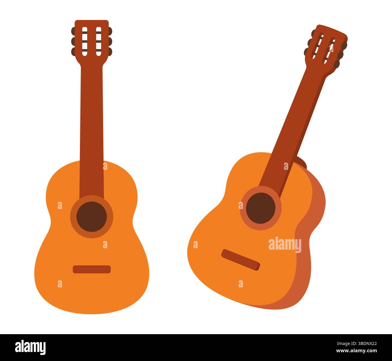 Icône plate de guitare de dessin animé. Guitare acoustique classique en vue de face et angle latéral. Illustration clipart vectorielle isolée simple. Illustration de Vecteur