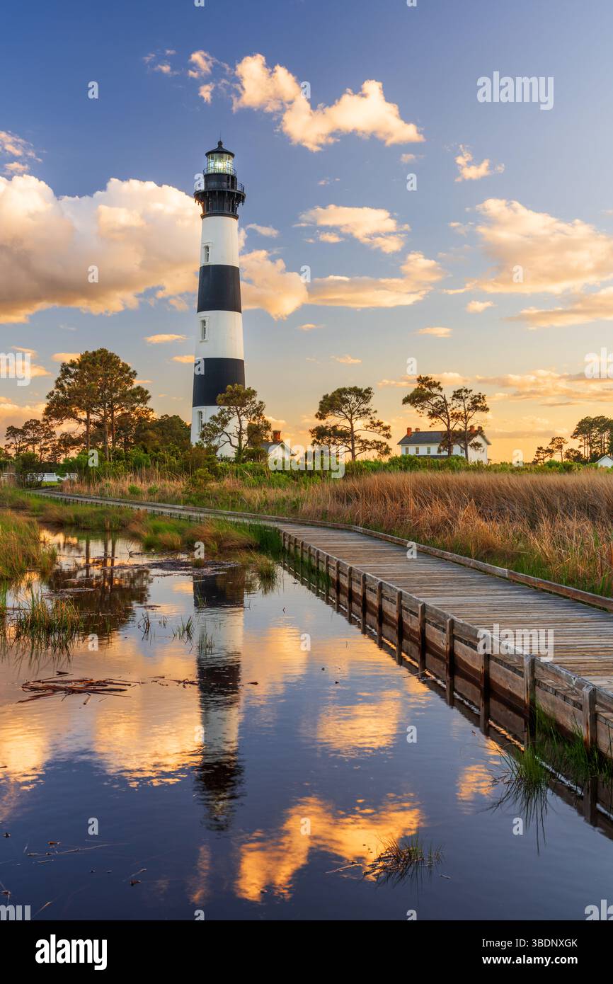 La station de lumière de l'île de Bodie dans les rives extérieures de la Caroline du Nord, États-Unis Banque D'Images