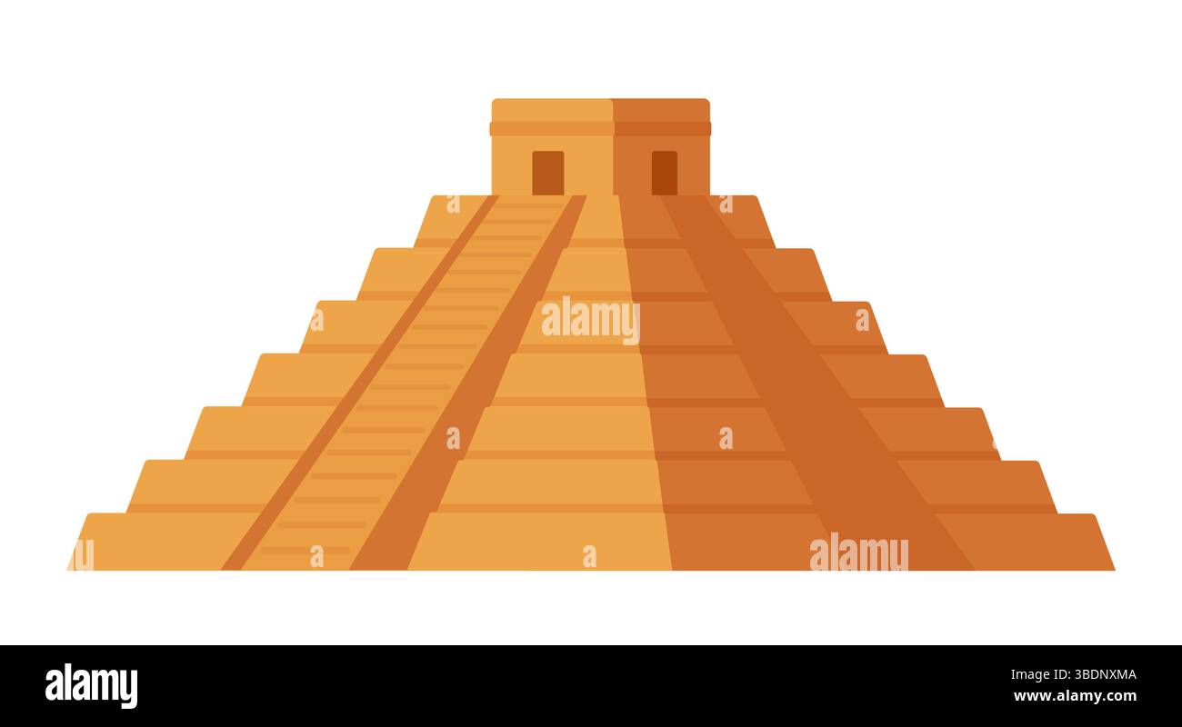 Icône de couleur plate pyramide Chichen Itza. Monument mexicain, ancien monument de la civilisation maya. Illustration vectorielle de dessin animé simple. Illustration de Vecteur