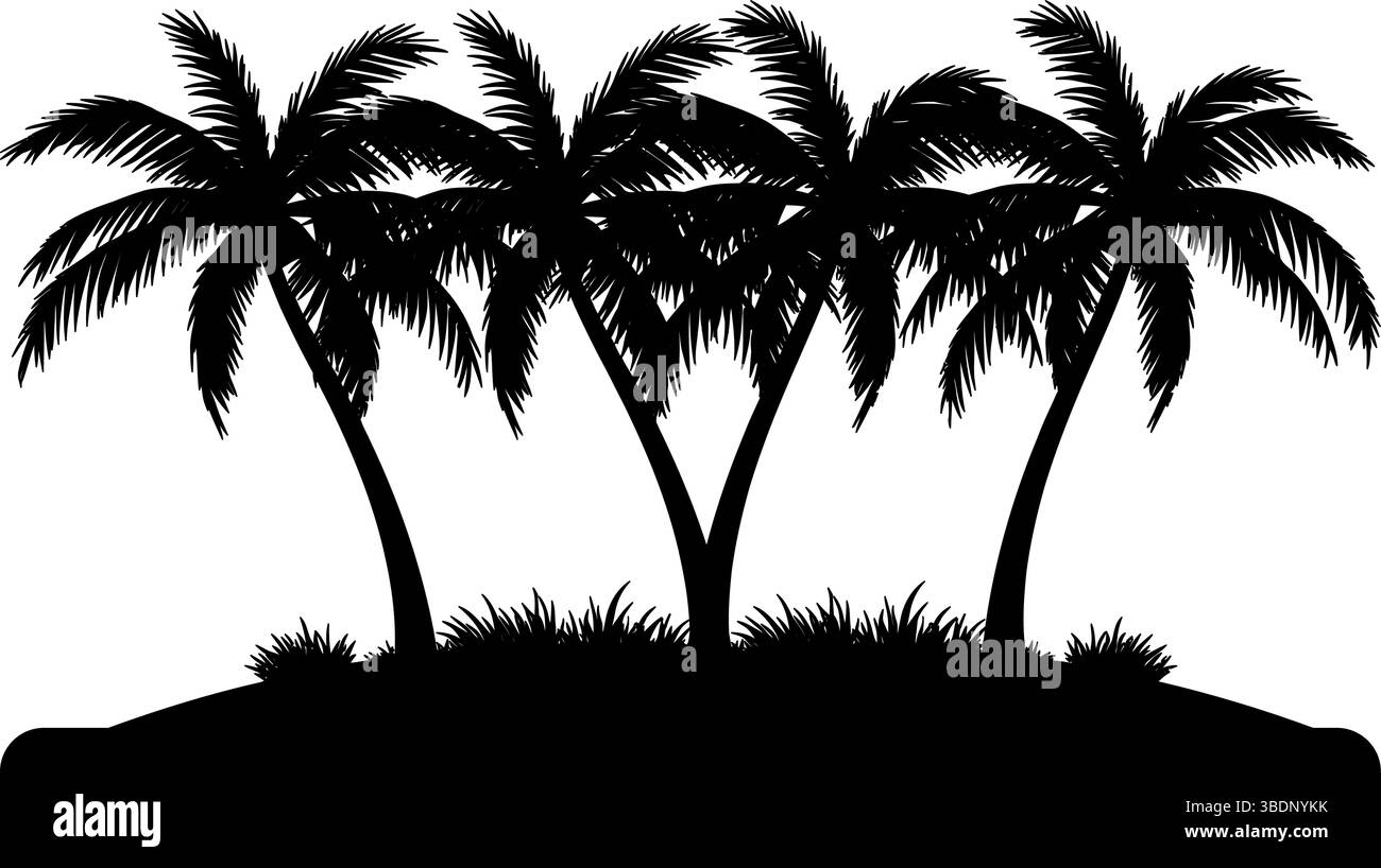 SEO Title : silhouettes de palmier sur l'île - vecteur de plage tropicale Illustration de Vecteur
