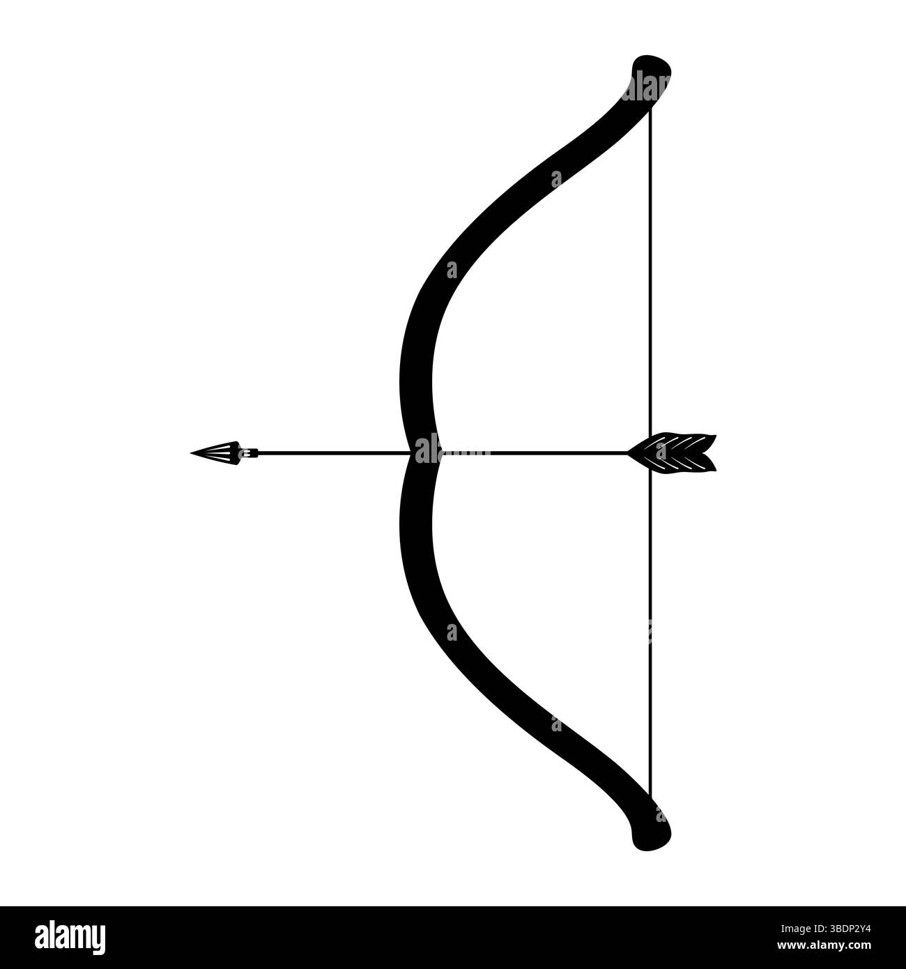 Illustration de silhouette d'arc et de flèche. L'arc est courbé, avec la corde tirée vers l'arrière et une flèche est nocked, prête à être relâchée. Illustration de Vecteur