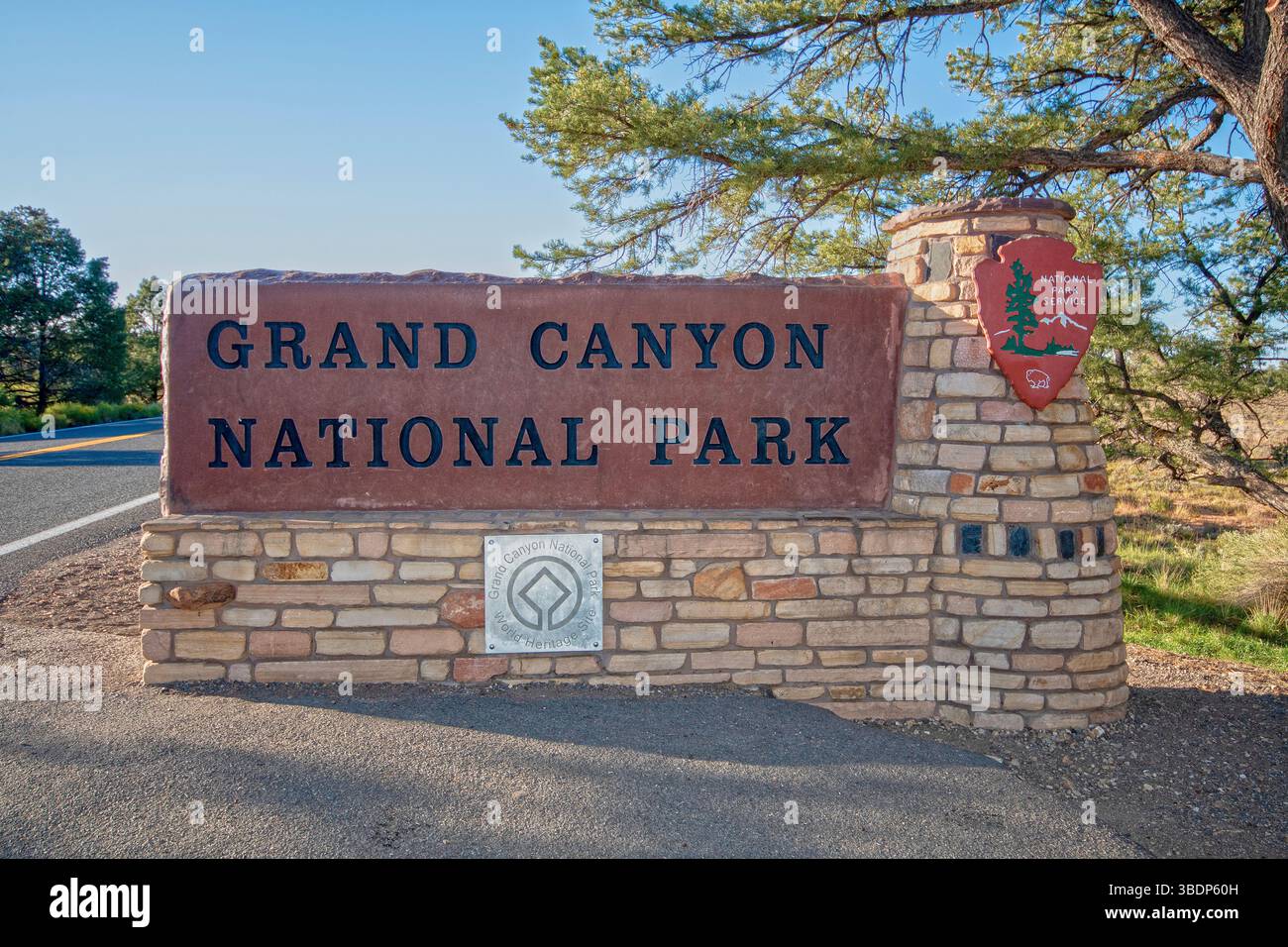 Panneau d'entrée du parc national du Grand Canyon, Arizona, États-Unis Banque D'Images