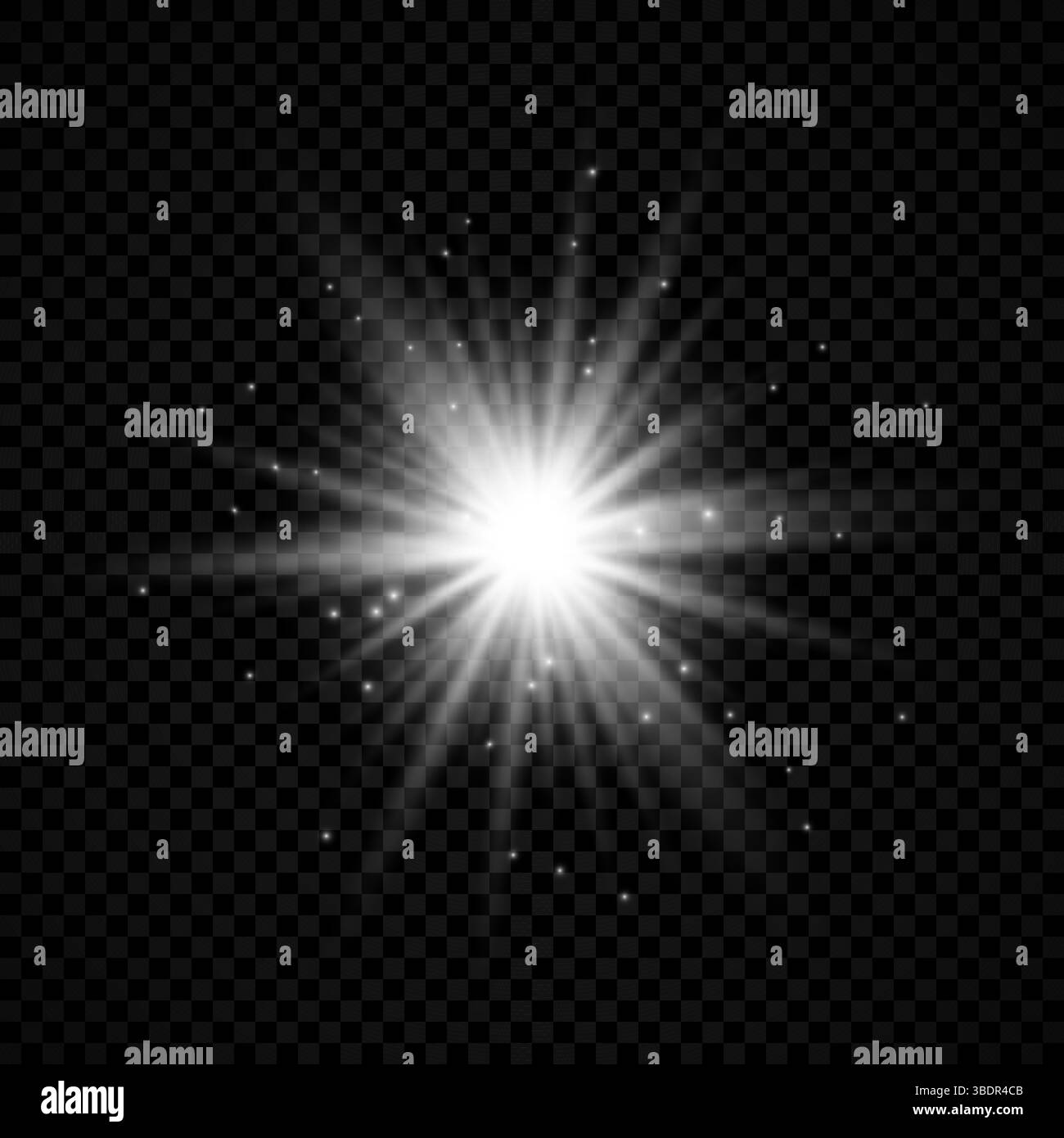 Effet lumineux des reflets de lentille. Lumières blanches brillantes effets d'étoiles avec des étincelles sur un fond transparent. Illustration vectorielle Illustration de Vecteur