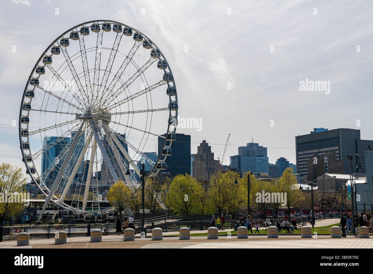 La Grande roue et le Parc du bassin-Bonsecours sur le fleuve Saint-Laurent à Montréal Banque D'Images