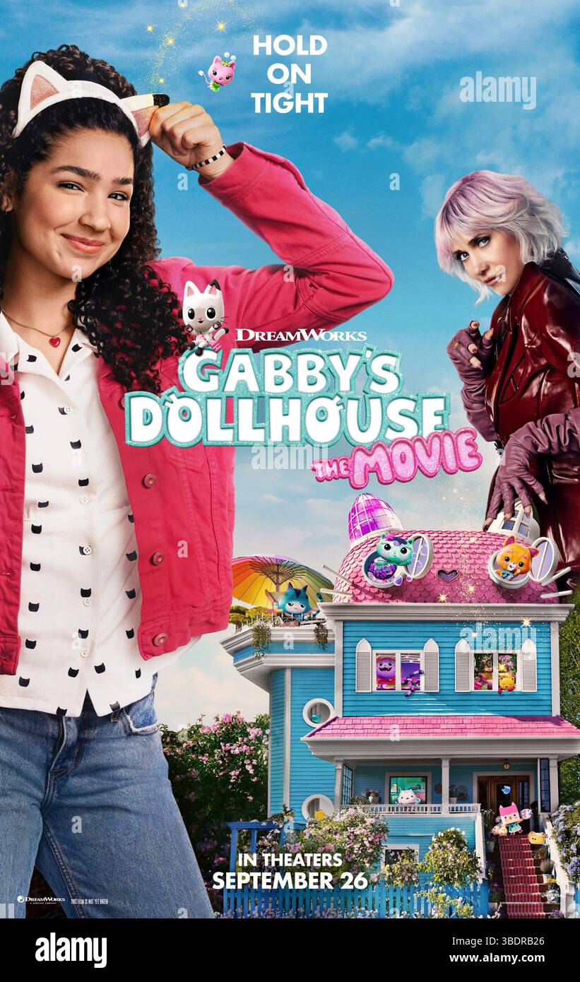 Gabby's Dollhouse : The Movie (2025) réalisé par Ryan Crego et mettant en vedette Laila Lockhart Kraner, Gloria Estefan et Kristen Wiig. Gabby et sa grand-mère Gigi se sont lancées dans un Road trip vers le pays des merveilles urbaines de Cat Francisco, mais lorsque la maison de poupée prisée de Gabby se retrouve avec l’excentrique dame Vera, Gabby se lance dans une aventure réelle pour réunir les chats Gabby et récupérer sa maison de poupée bien-aimée avant qu’il ne soit trop tard. Affiche avancée AMÉRICAINE UNIQUEMENT POUR USAGE ÉDITORIAL. Crédit : BFA / Universal Pictures Banque D'Images