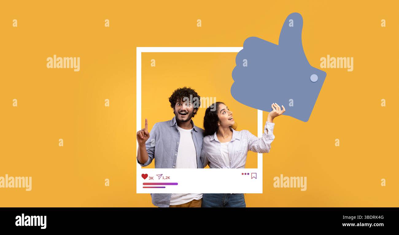 Les influenceurs célèbrent leur engagement à travers un contenu en ligne animé Banque D'Images