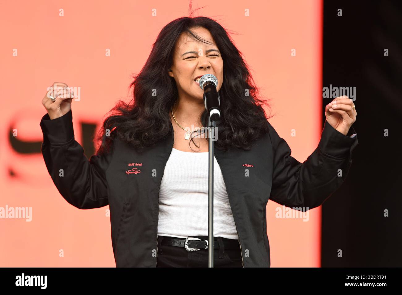 LONDRES, ROYAUME-UNI. 25 mai 2025. Baby Rose se produit au Cross the Tracks 2025 à Brockwell Park, Londres, Royaume-Uni. (Photo de 李世惠/Voir Li/Picture Capital) crédit : Voir Li/Picture Capital/Alamy Live News Banque D'Images