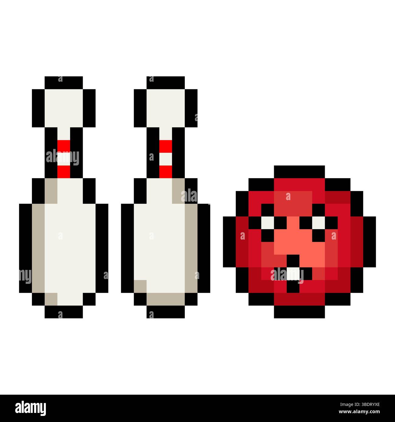 Boule de bowling et quilles de bowling dans le style artistique pixel 8 bits Illustration de Vecteur