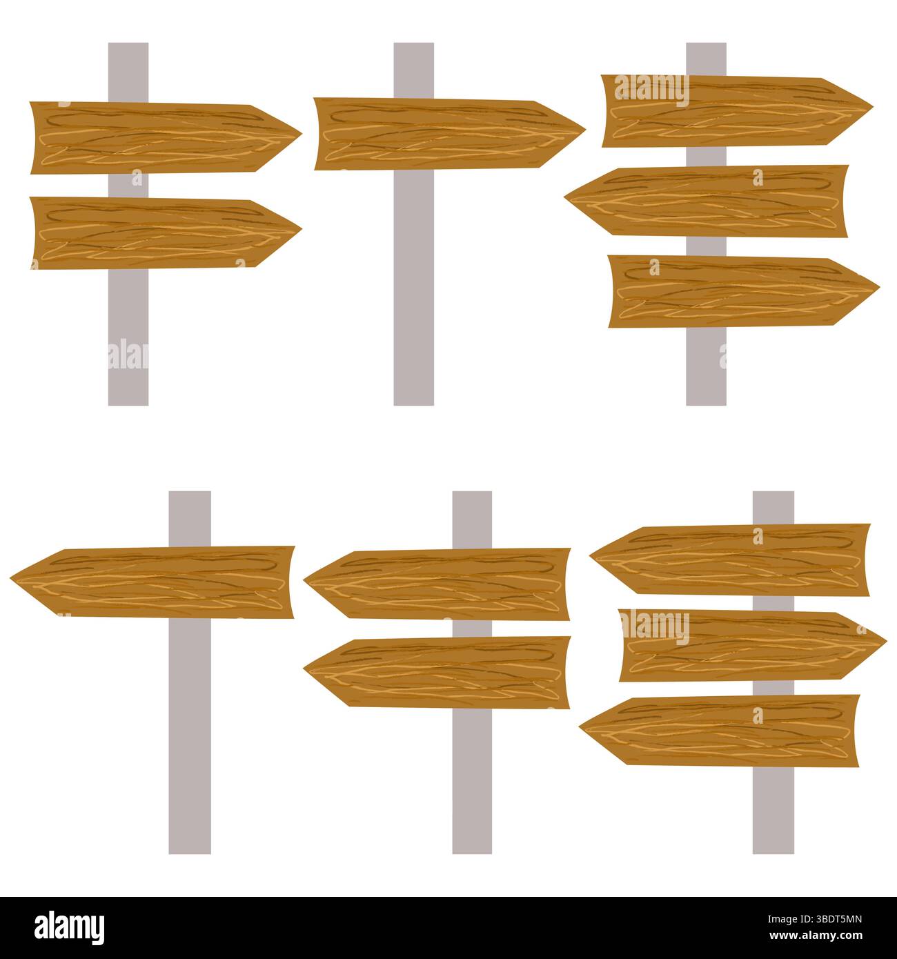 Illustration de l'ensemble de panneaux indicateurs. Panneaux fléchés en bois. Collection vectorielle marron. Illustration de Vecteur