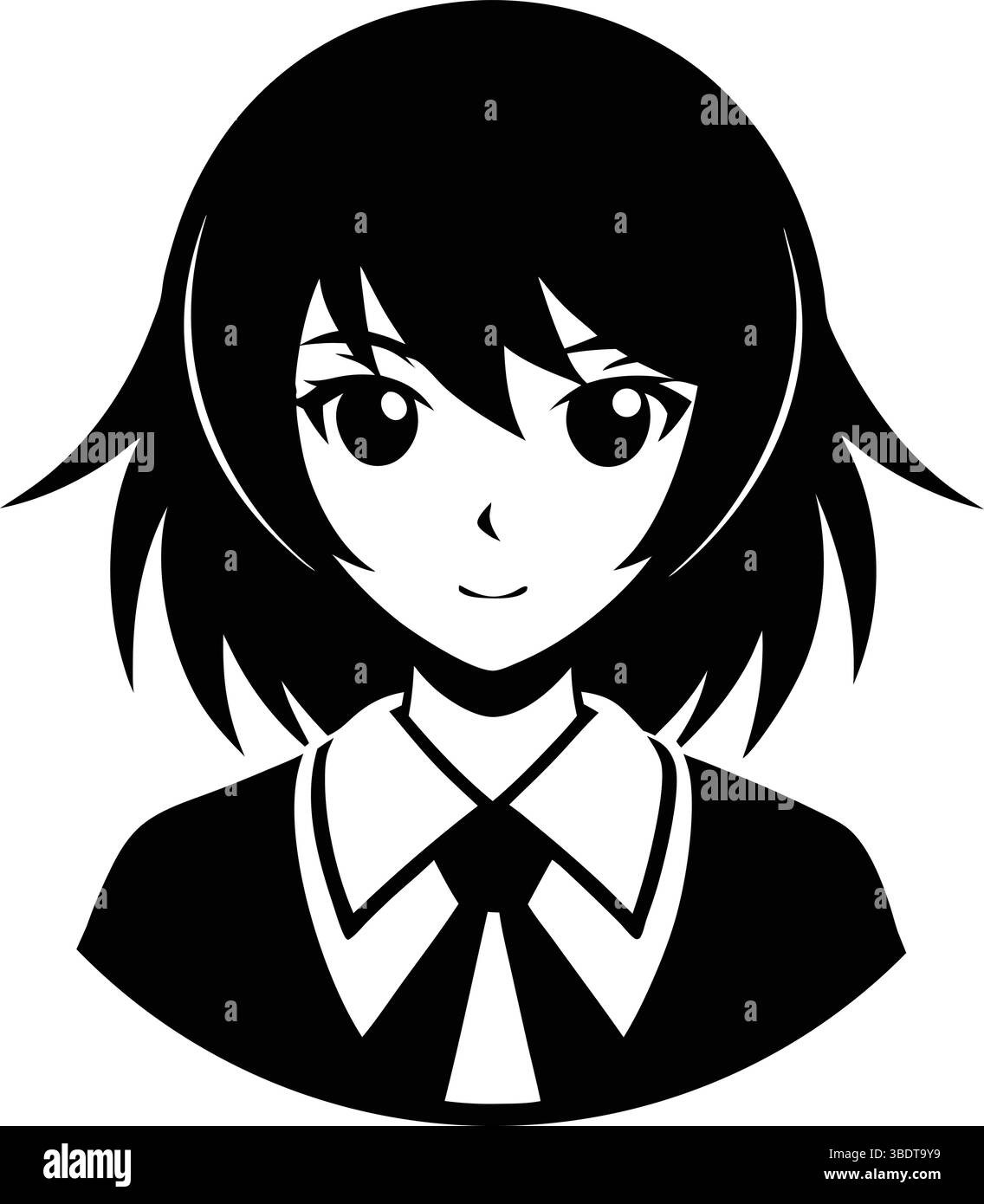 Anime Girl, personne stylisée avec des cheveux de longueur d'épaule, chemise à col et cravate soignée Illustration de Vecteur