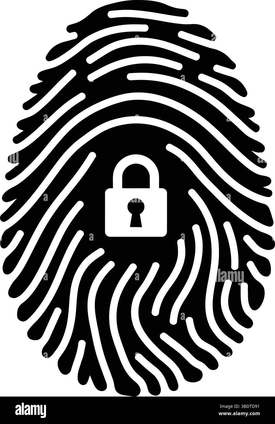 Empreinte digitale avec Padlock Silhouette Vector pour la cybersécurité, la protection de l'identité, les concepts de sécurité des données Illustration de Vecteur
