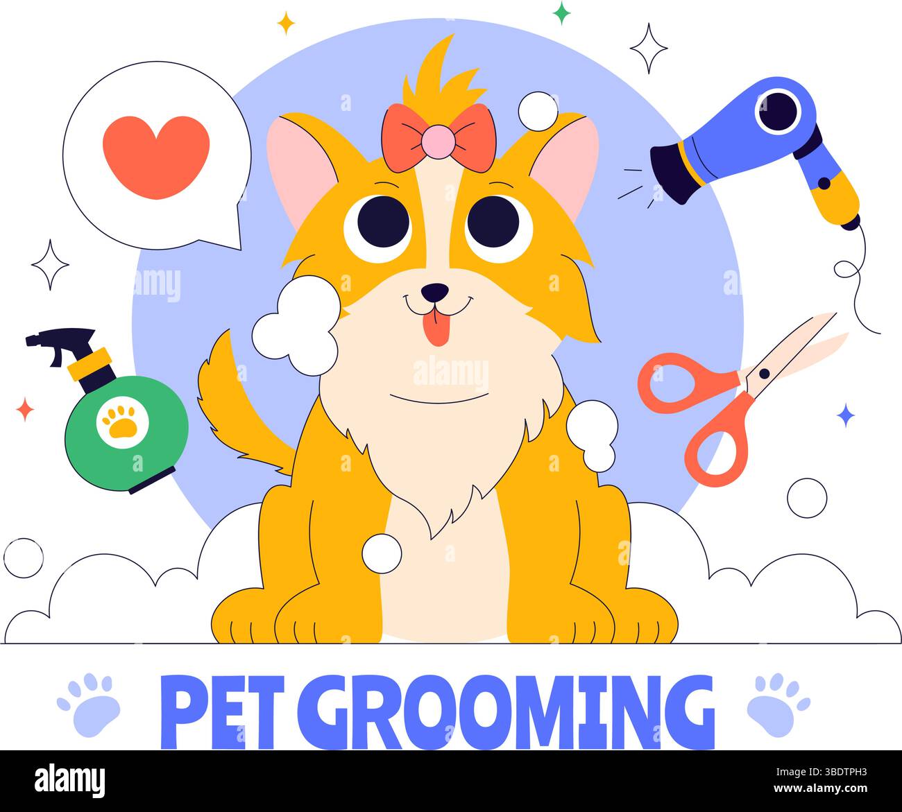 Illustration vectorielle de toilettage d'animaux présentant le maintien de la propreté, de la santé et de l'apparence d'animaux de compagnie tels qu'un chien ou un chat en arrière-plan Illustration de Vecteur