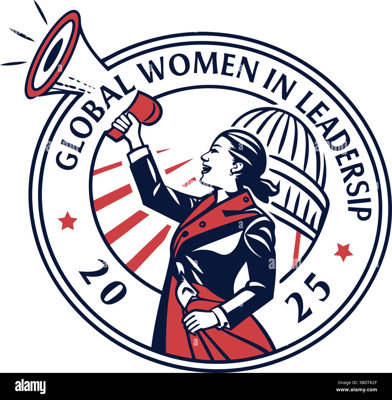 Journée mondiale des femmes au leadership 2025 – logos Mascot édition US avec conférencières féminines habilitées et symboles du Capitole des États-Unis Illustration de Vecteur