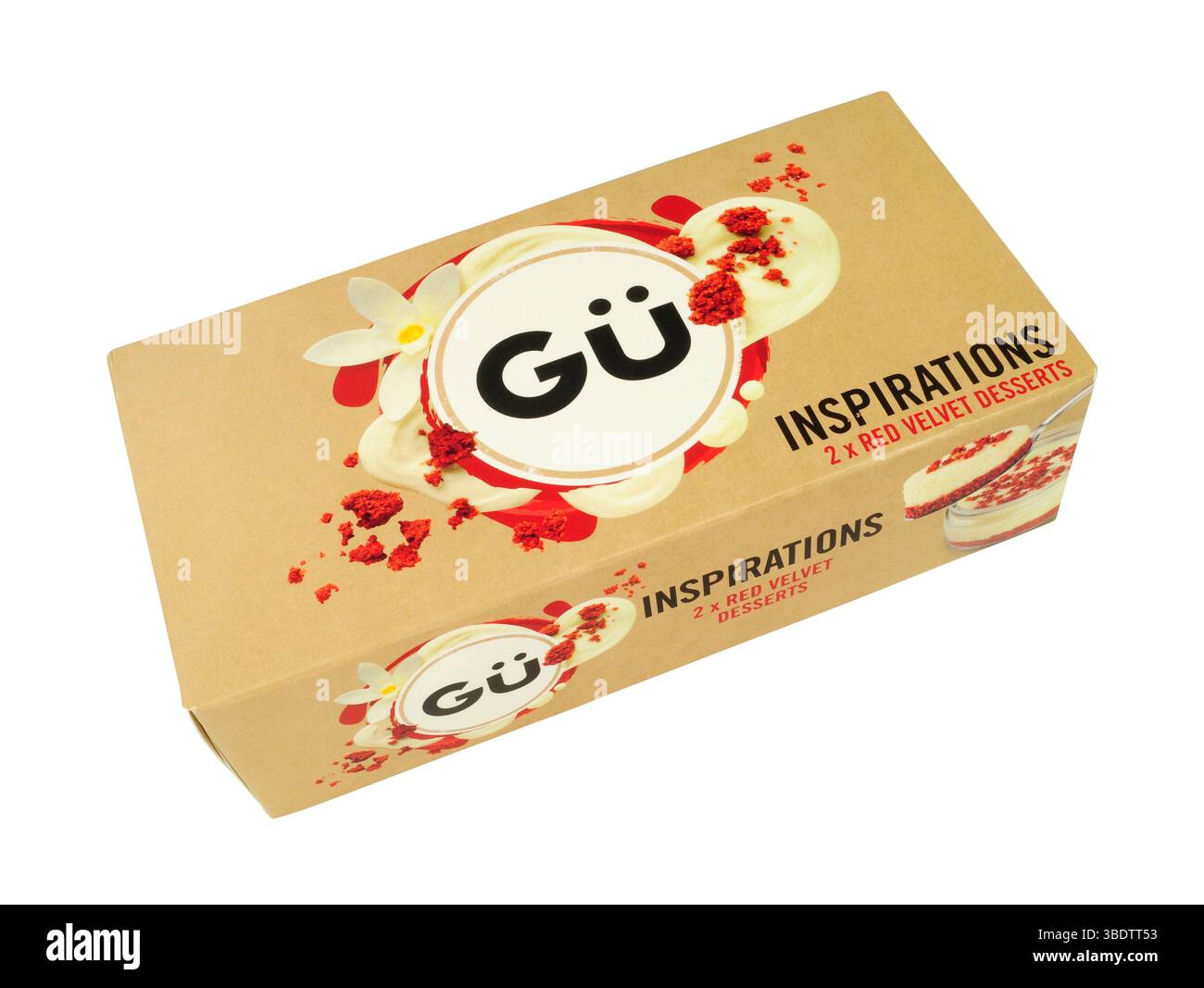 Boîte de desserts en velours rouge Gu inspirations contenant deux desserts de 82g. Banque D'Images Boîte de desserts en velours rouge Gu inspirations contenant deux desserts de 82g. Banque D'Images
