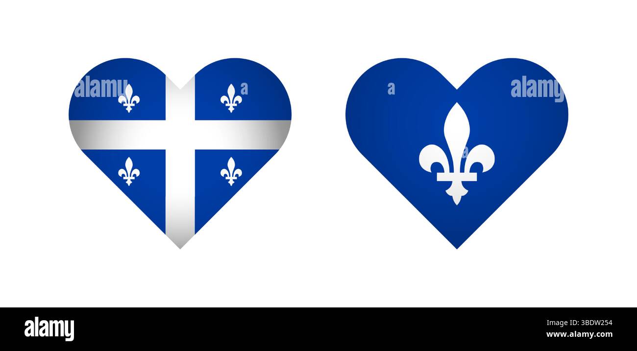 Ensemble de coeurs avec drapeau d'éléments québécois. Logo Fêtes. Concept de t-shirt. Design de décoration de la fête nationale du Québec. Signe isolé. Forme de coeur. Badge Illustration de Vecteur