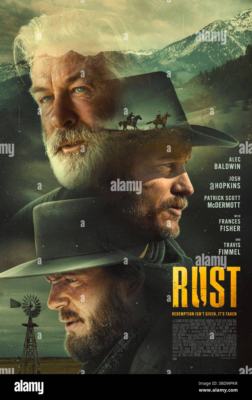 Rust (2024) réalisé par Joel Souza avec Alec Baldwin, Patrick Scott McDermott et Josh Hopkins. Un garçon de 13 ans laissé pour se débrouiller seul et son frère cadet après la mort de leurs parents dans les années 1880 Wyoming part en fuite avec son grand-père longtemps séparé après qu'il a été condamné à la pendaison pour le meurtre accidentel d'un éleveur local. Affiche publicitaire À USAGE ÉDITORIAL EXCLUSIF. Crédit : films BFA / 120dB Banque D'Images