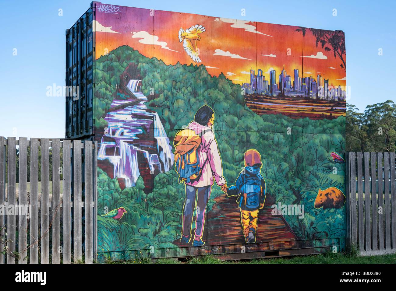 Street Art par Heesco, Kinglake, Victoria, Australie Banque D'Images