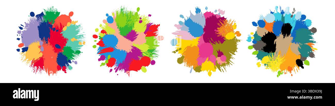 Collection artistique créative de staines lumineuses. Ensemble d'arrière-plans aquarelle. Formes rondes avec des coups de brossage. Blobs colorés. Design de toile de fond. Illustration de Vecteur