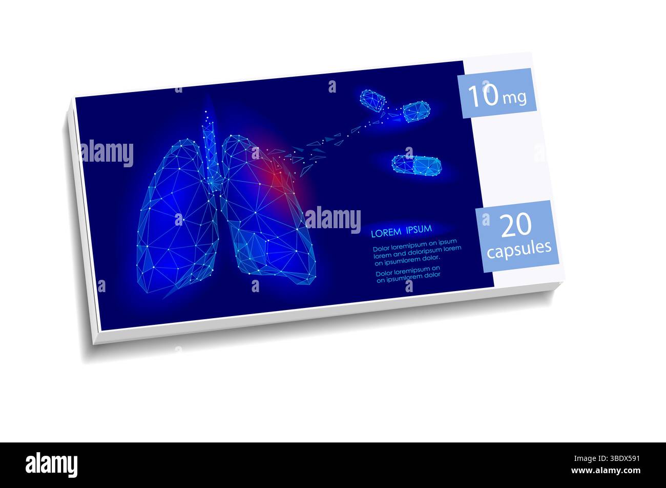 Illustration de la trousse de médicaments contre les maladies pulmonaires. Traitement respiratoire des pneumopathies polygonales. Pharmacologie médicamenteuse pneumologie Illustration de Vecteur