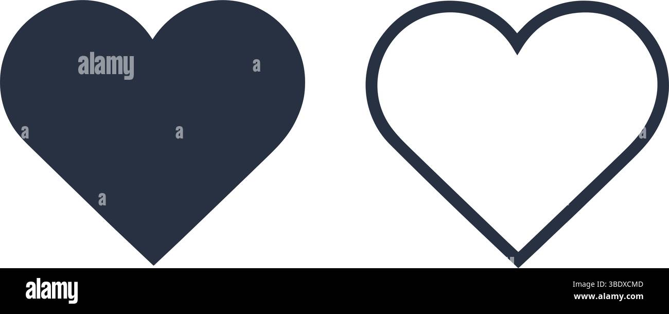 Vecteur d'icône de coeur. Contour et cœurs pleins. Symbole de l'amour. Signe Saint-Valentin Illustration de Vecteur