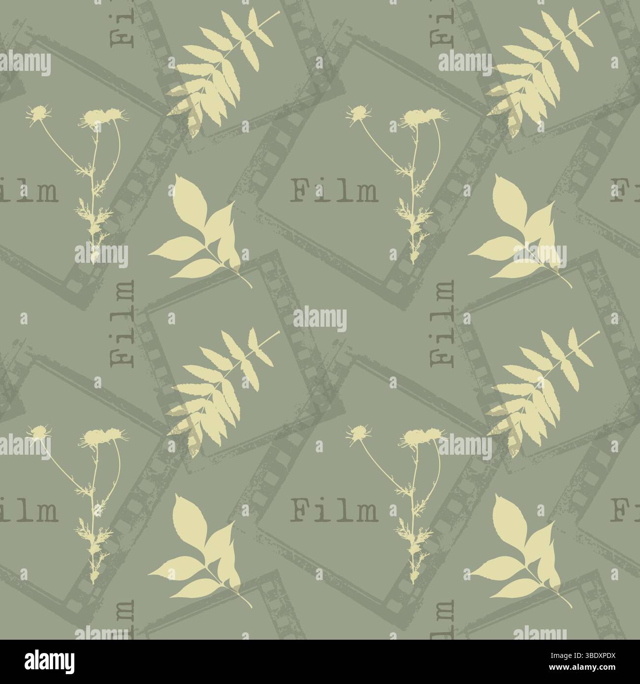 Motif grunge vintage d'automne avec des impressions jaunes de feuilles tombantes et des cadres de film. Humeur rêveuse d'automne pour regarder des films et des séries télé. Illustration vectorielle Illustration de Vecteur