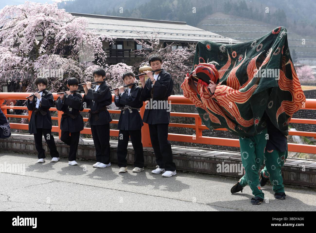 Danse du lion, Festival de Furukawa, Hida Furukawa, Japon, Asie. Banque D'Images