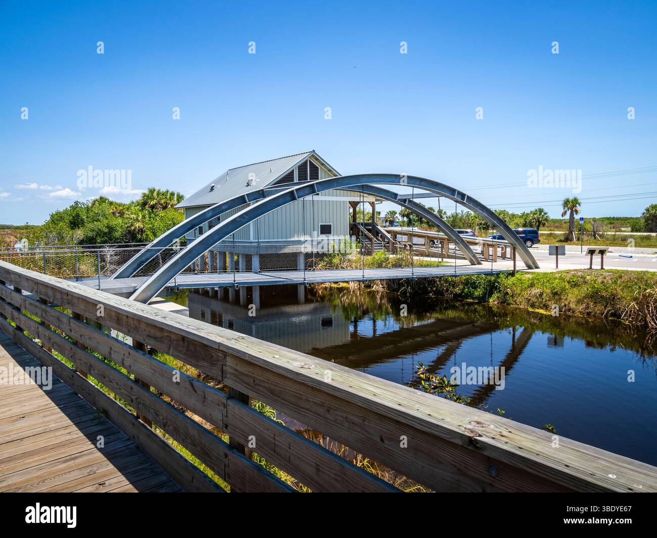 Pont au-dessus de l'eau sur la promenade Big Cypress Bend dans le parc d'État de Fakahatchee Strand Preserve dans le sud-ouest de la Floride, États-Unis Banque D'Images Pont au-dessus de l'eau sur la promenade Big Cypress Bend dans le parc d'État de Fakahatchee Strand Preserve dans le sud-ouest de la Floride, États-Unis Banque D'Images