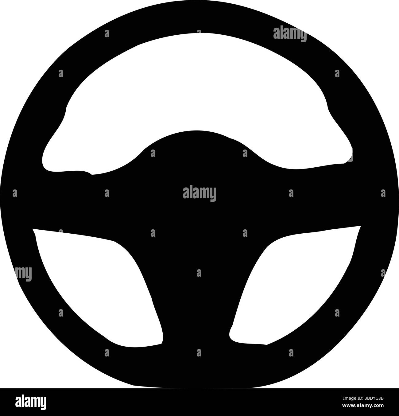Silhouette d'un volant avec jante circulaire, moyeu central et deux rayons horizontaux, représentant la maîtrise et la conduite du véhicule Illustration de Vecteur