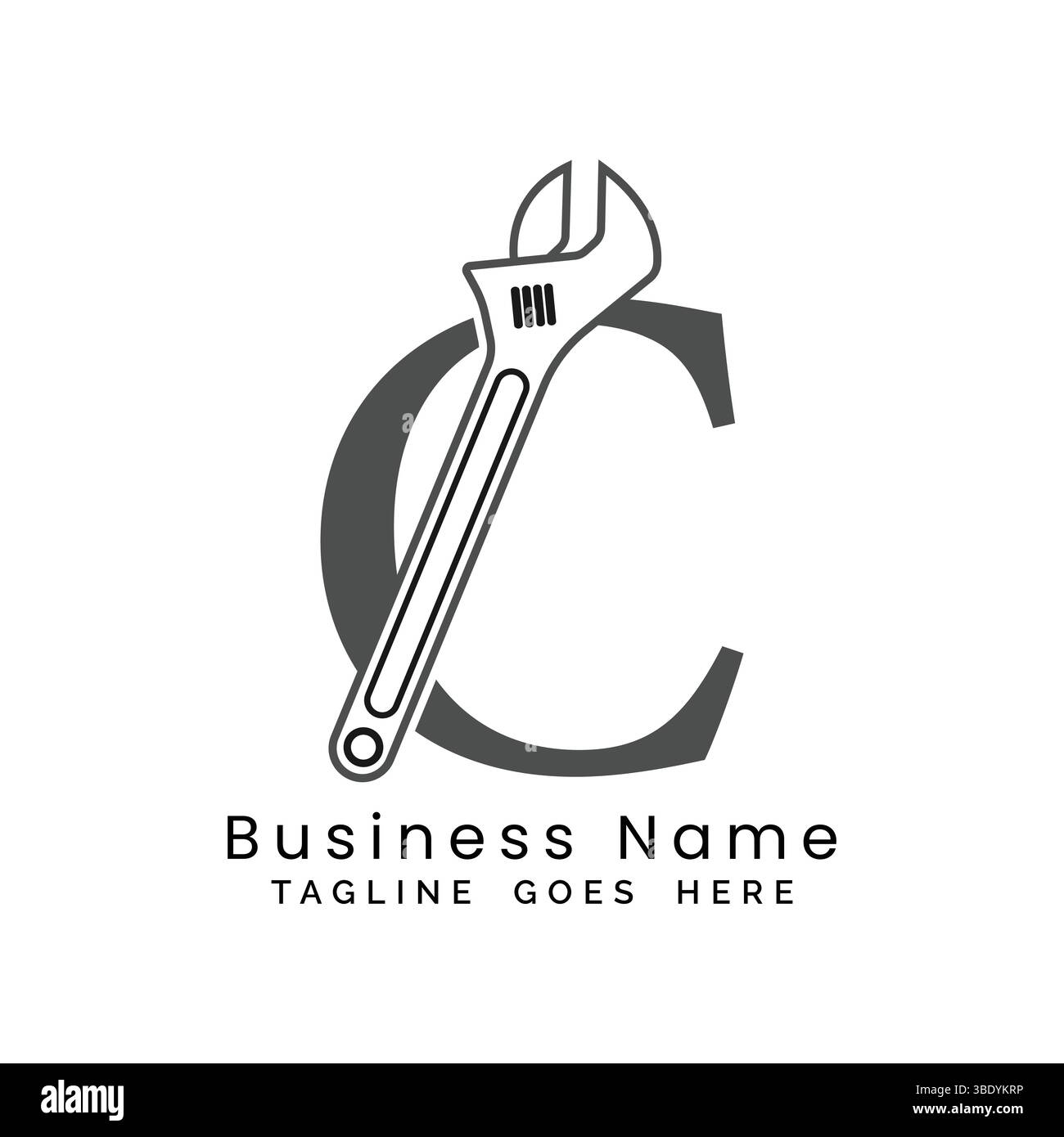 Logo de la lettre C Wrench. Alphabet C icône plombier et maintenance Illustration de Vecteur