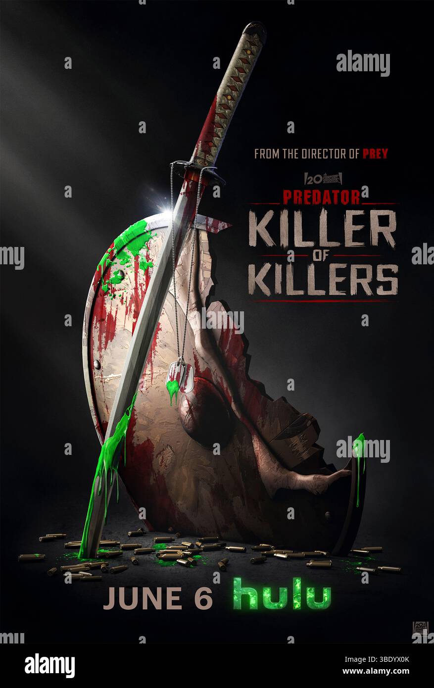 Predator : Killer of Killers (2025) réalisé par Dan Trachtenberg et Joshua Wassung, avec Lindsay LaVanchy, Louis Ozawa Changchien et Rick Gonzalez. Trois des guerriers les plus féroces de l'histoire, un Raider viking cherchant à se venger de son fils, un ninja combattant son frère samouraï dans le Japon féodal et un pilote de la seconde Guerre mondiale affrontent l'adversaire ultime. Affiche avancée AMÉRICAINE UNIQUEMENT POUR USAGE ÉDITORIAL. Crédit : BFA / 20th Century Studios Banque D'Images
