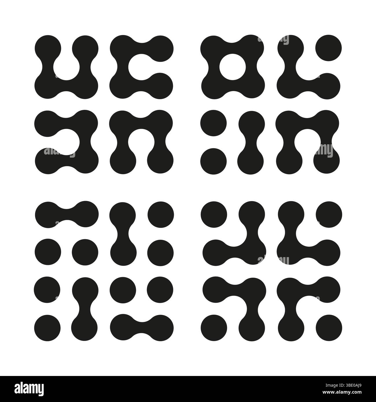 Icônes Metaball. Symboles de points connectés isolés sur fond blanc. Motifs cercles abstraits. Concevoir des éléments noirs plats. Modèle minimaliste Illustration de Vecteur
